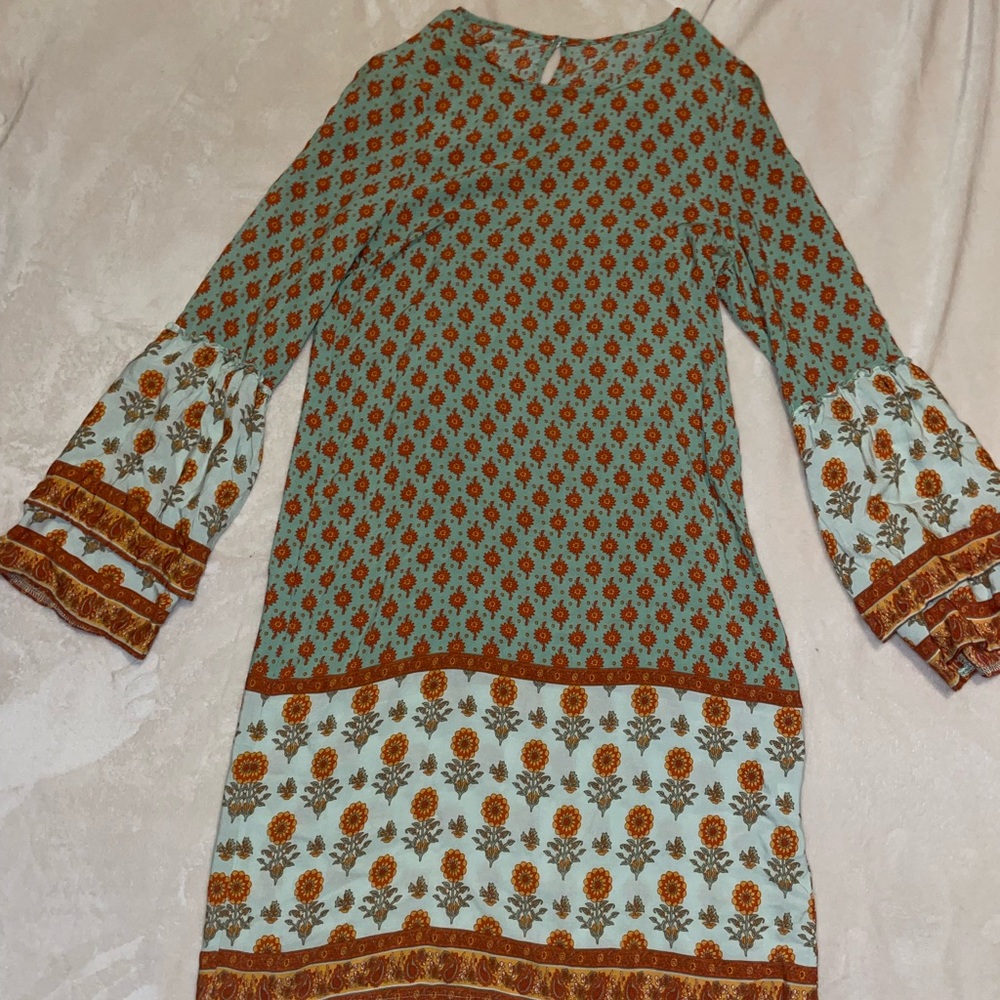Boho retro print shift dress